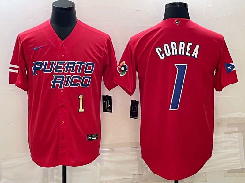 Men 2023 World Cub #1 Correa Red Nike MLB Jersey3->more jerseys->MLB Jersey